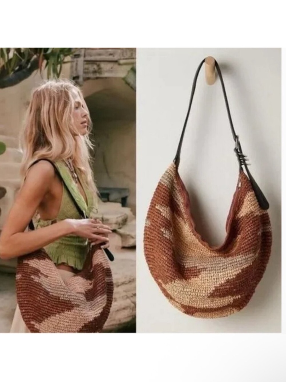 Sold out Free People Santorini Straw Tote Slouchy Bag in Neutral Raffia
